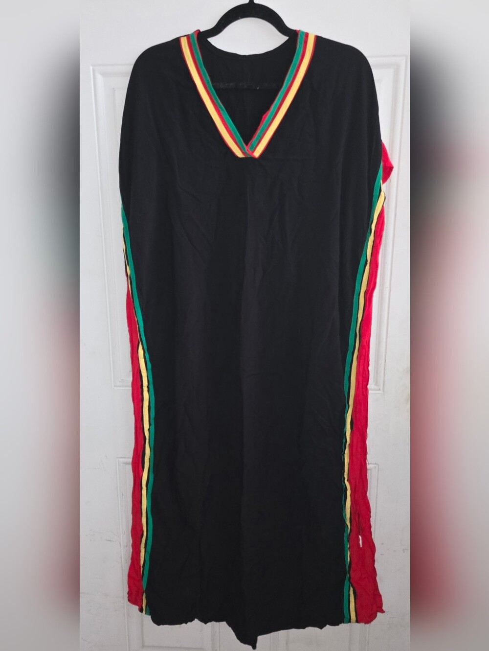 Black Caftan Dress with Red, Green & Yellow Trim